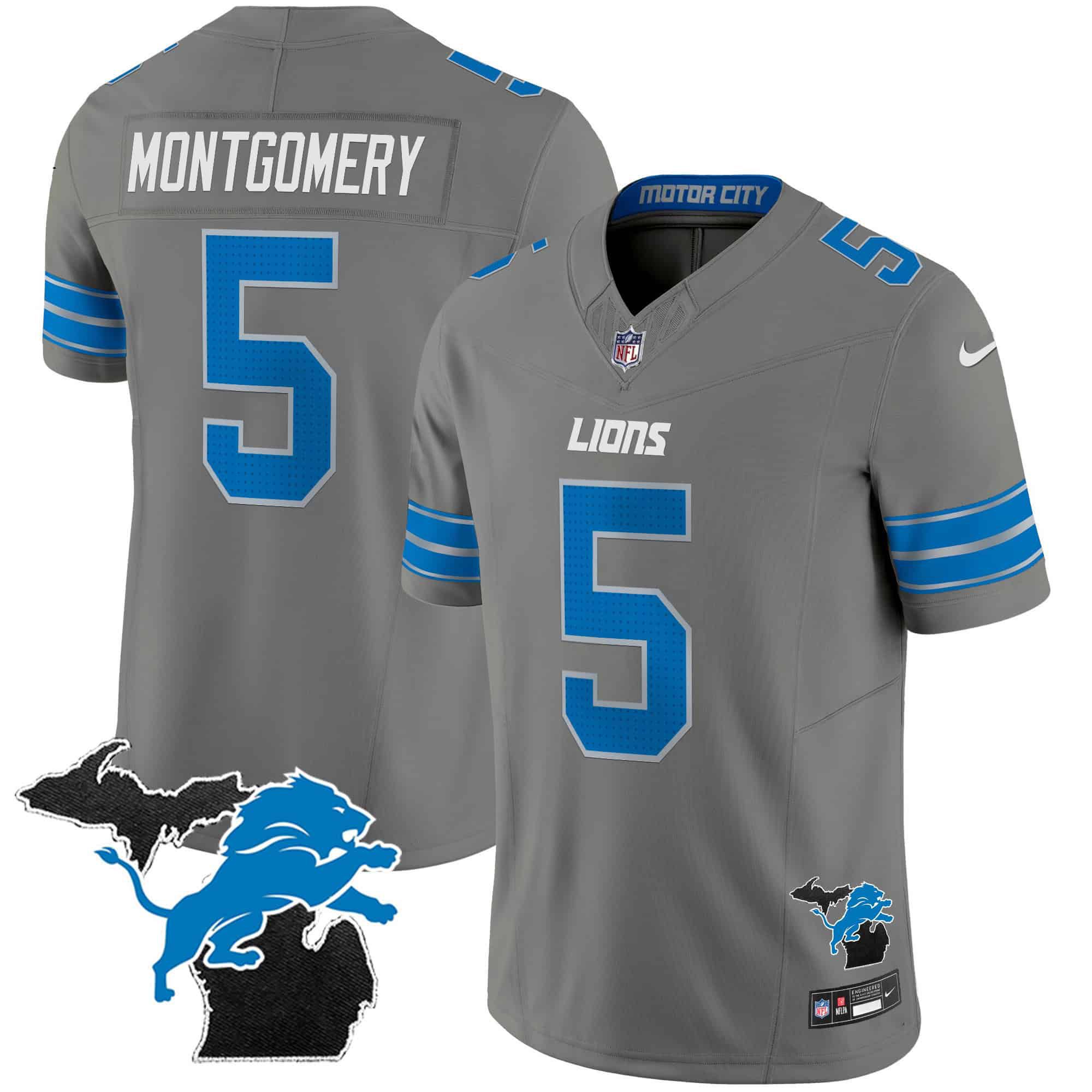 Men Detroit Lions #5 Montgomery Grey 2024 Nike Michigan Patch Vapor Limited NFL Jersey->indianapolis colts->NFL Jersey